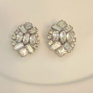 Vintage Emerald Marquise Round French Cut Crystal Rhinestone Clip-on Earrings